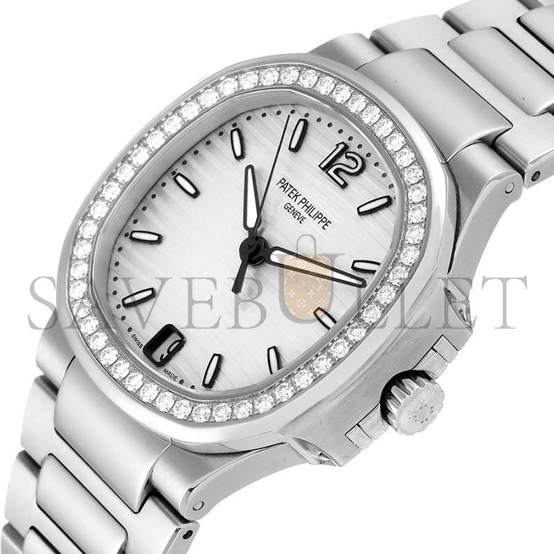 PATEK PHILIPPE NAUTILUS SILVER DIAL DIAMOND STEEL LADIES WATCH 7018 32MM